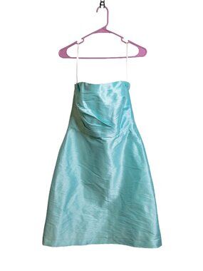 Alfred Sung Shiny Light Teal Strapless Mini - Sample Dress - Size 10